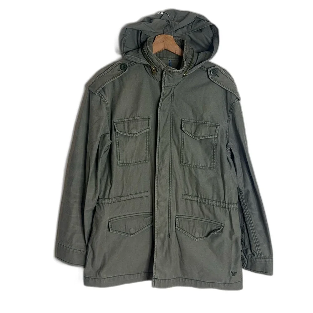 American Eagle Mock Neck Front Pockets chore coat jacket Y2K Military medium